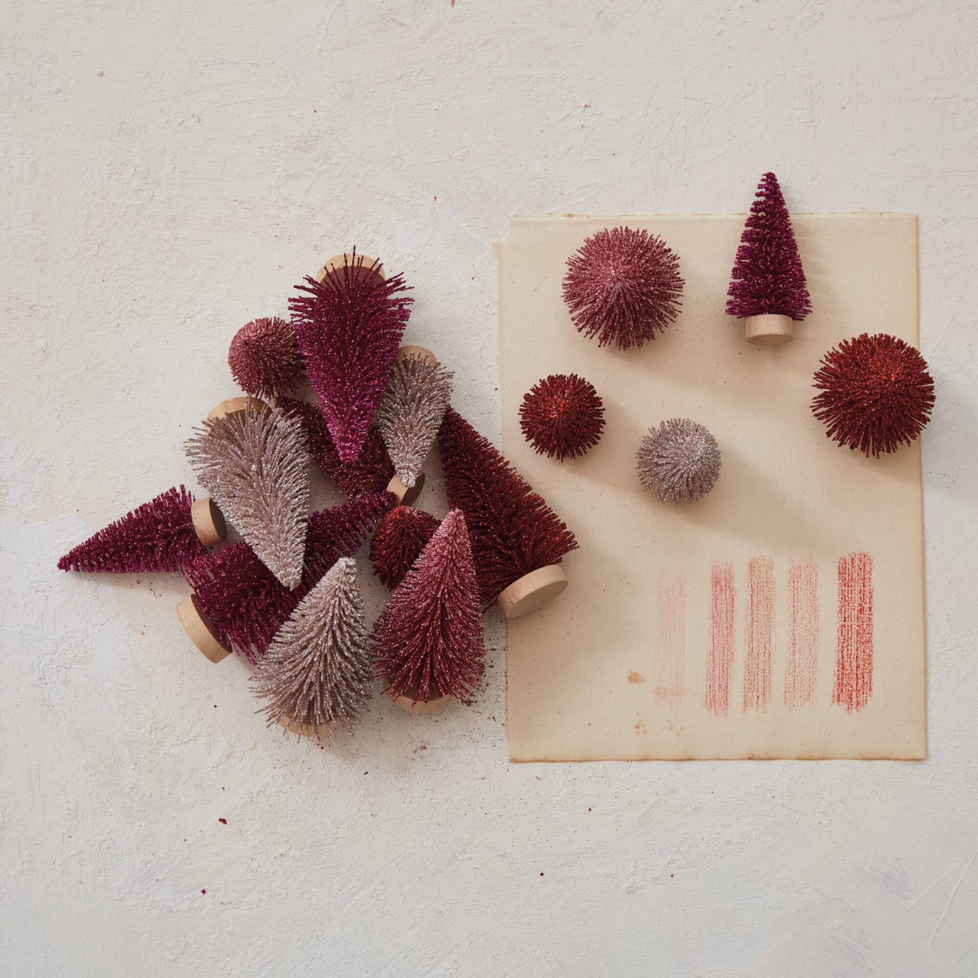 Hello Honey® Burgundy & Pink Sisal Bottle Brush Tree with Wood Base Set